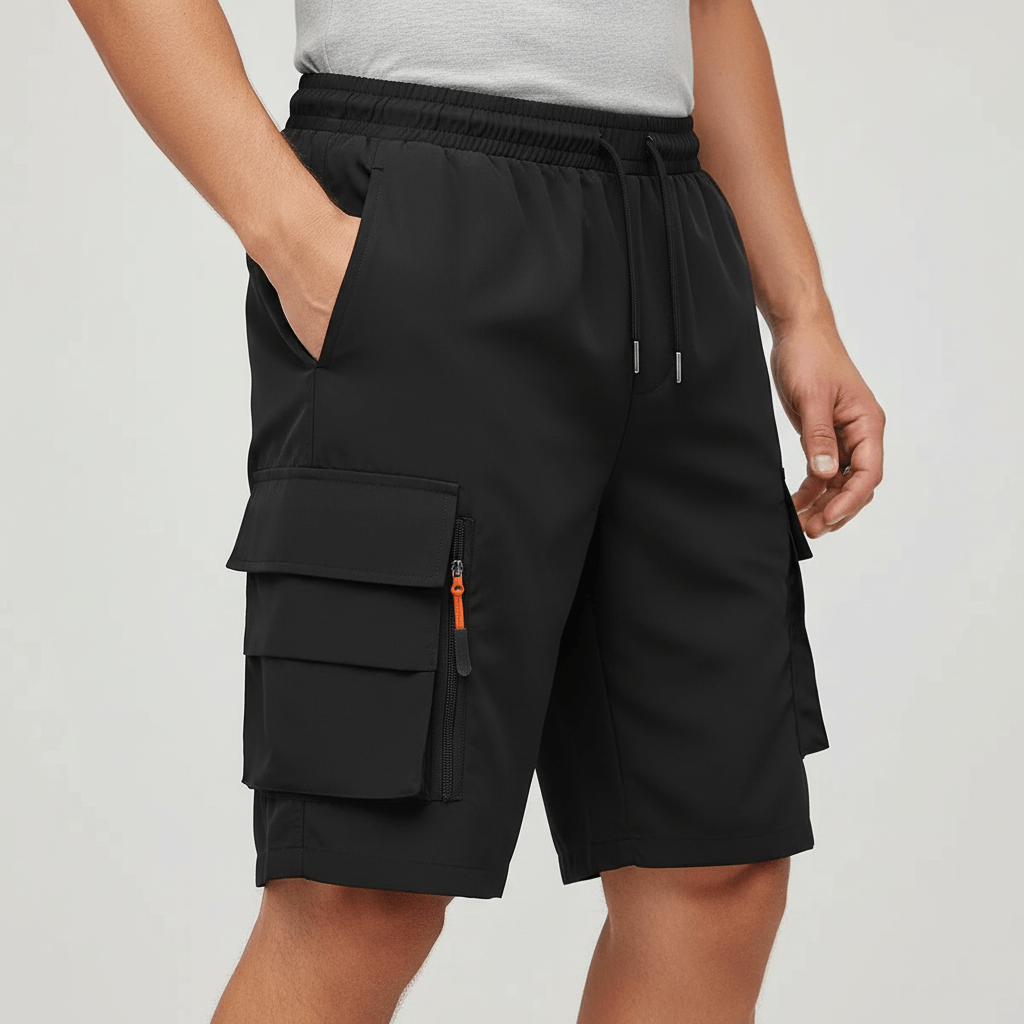 Tanzanix | Breathable cargo shorts with loose cut and zippered pockets-Apparel & Accessories > Clothing > Shorts > Cargo Shorts-Black-S-Tanzanix