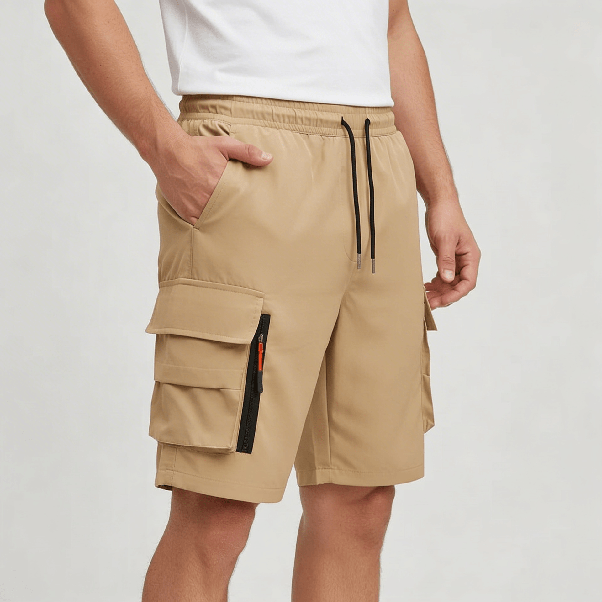 Tanzanix | Breathable cargo shorts with loose cut and zippered pockets-Apparel & Accessories > Clothing > Shorts > Cargo Shorts-Khaki-S-Tanzanix