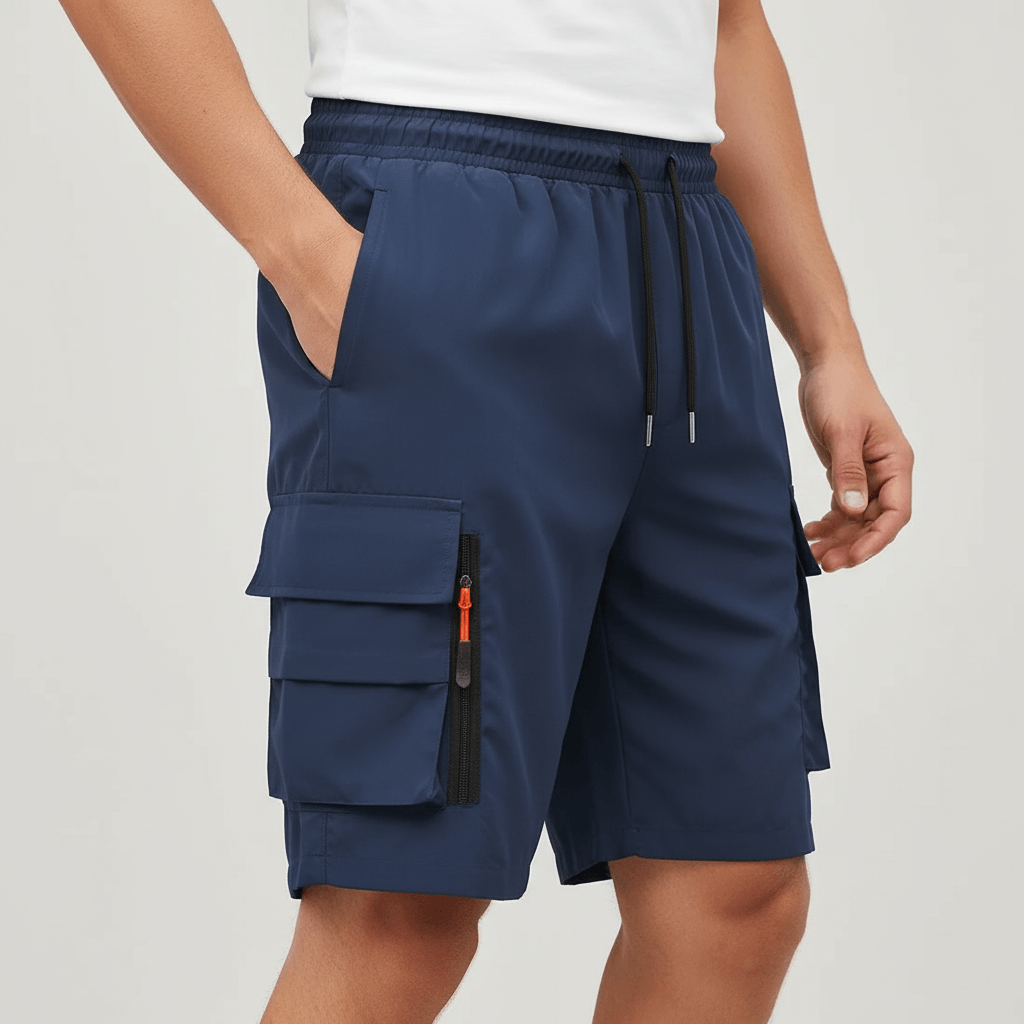 Tanzanix | Breathable cargo shorts with loose cut and zippered pockets-Apparel & Accessories > Clothing > Shorts > Cargo Shorts-Navy-S-Tanzanix