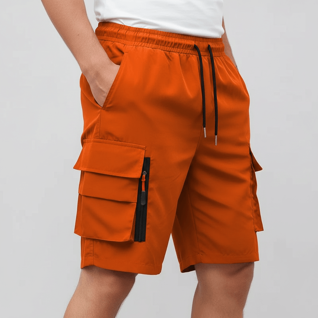 Tanzanix | Breathable cargo shorts with loose cut and zippered pockets-Apparel & Accessories > Clothing > Shorts > Cargo Shorts-Orange-S-Tanzanix