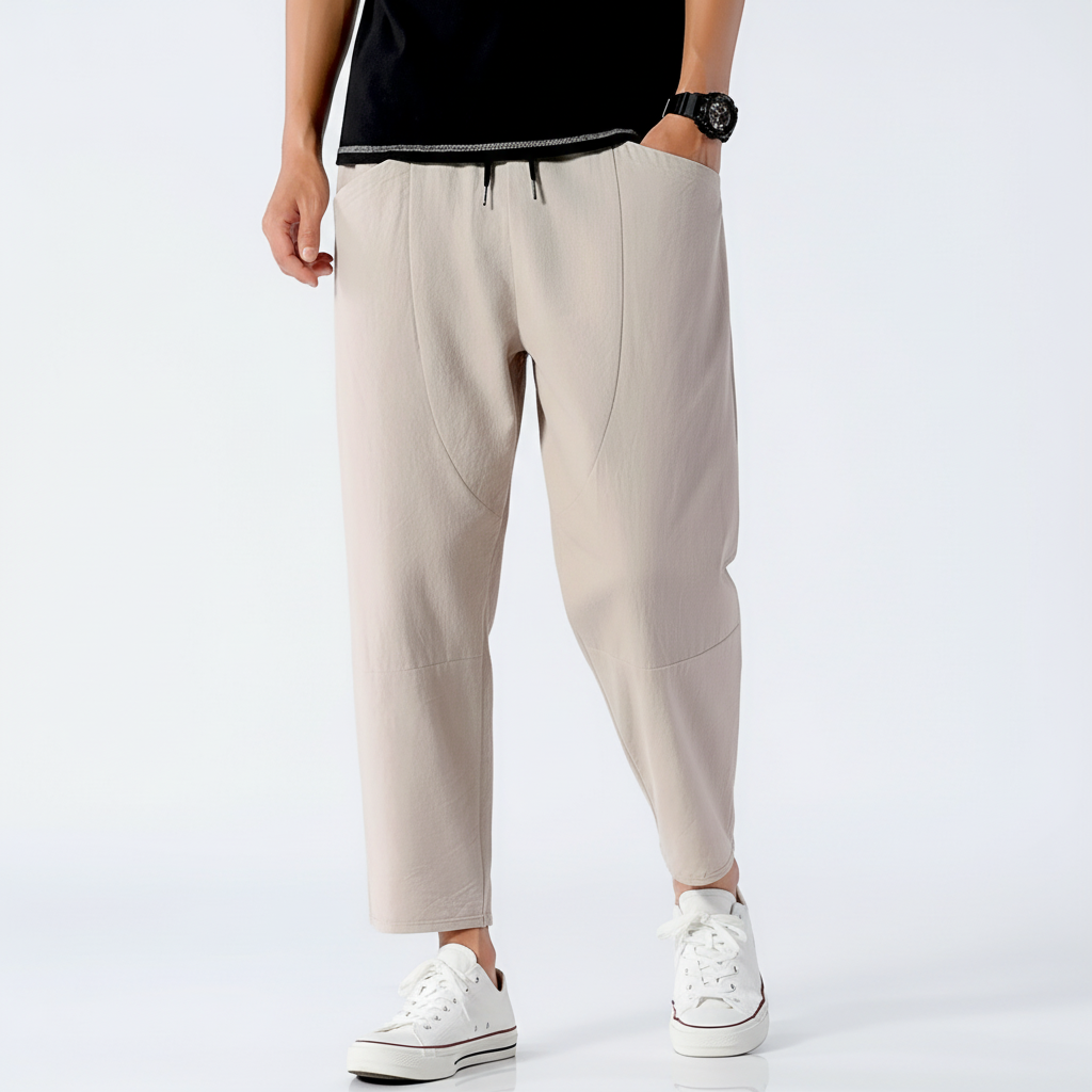 Tanzanix | Breathable cotton and linen blend trousers-Apparel & Accessories > Clothing > Pants > Trousers-Khaki-M-Tanzanix