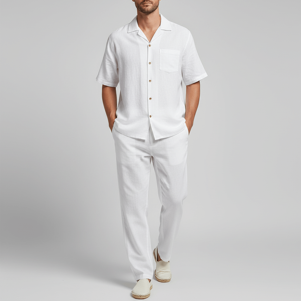 Tanzanix | Breathable linen beach two-piece set-Apparel & Accessories > Clothing > Outfit Sets-White-M-Tanzanix