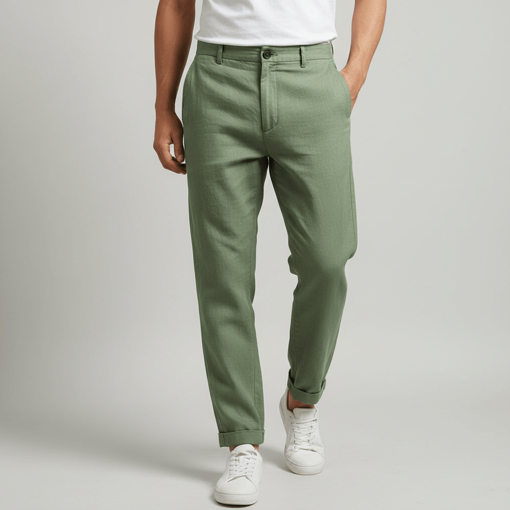 Tanzanix | Breathable linen trousers with pockets-Apparel & Accessories > Clothing > Pants > Trousers-Green-S-Tanzanix