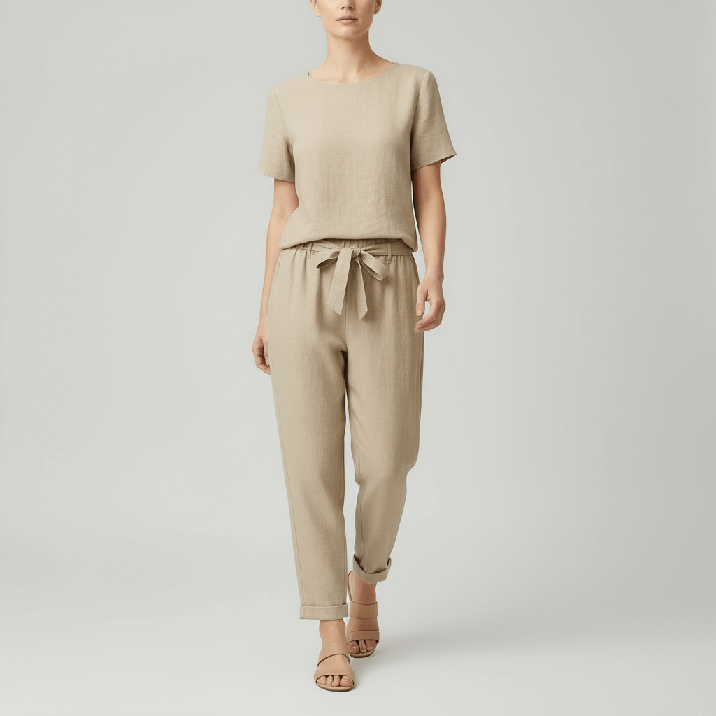 Tanzanix | Breathable linen two-piece set-Apparel & Accessories > Clothing > Outfit Sets-Beige-XS-Tanzanix