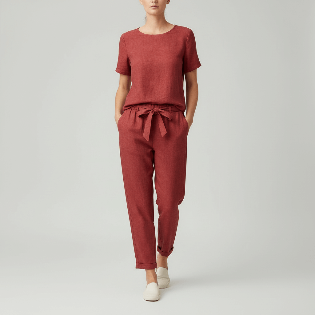 Tanzanix | Breathable linen two-piece set-Apparel & Accessories > Clothing > Outfit Sets-Red-XS-Tanzanix
