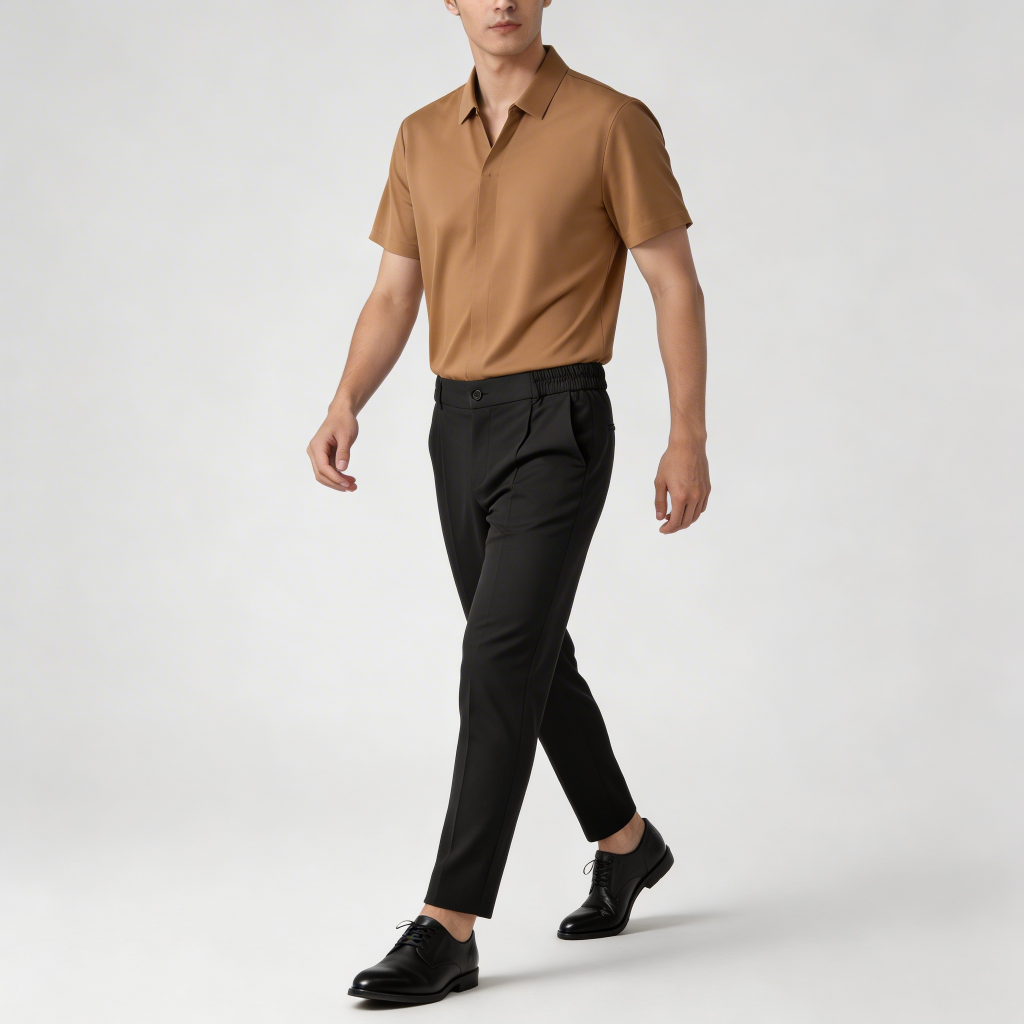 Tanzanix | Breathable polo and pants two-piece set-Apparel & Accessories > Clothing > Outfit Sets-Khaki-M-Tanzanix