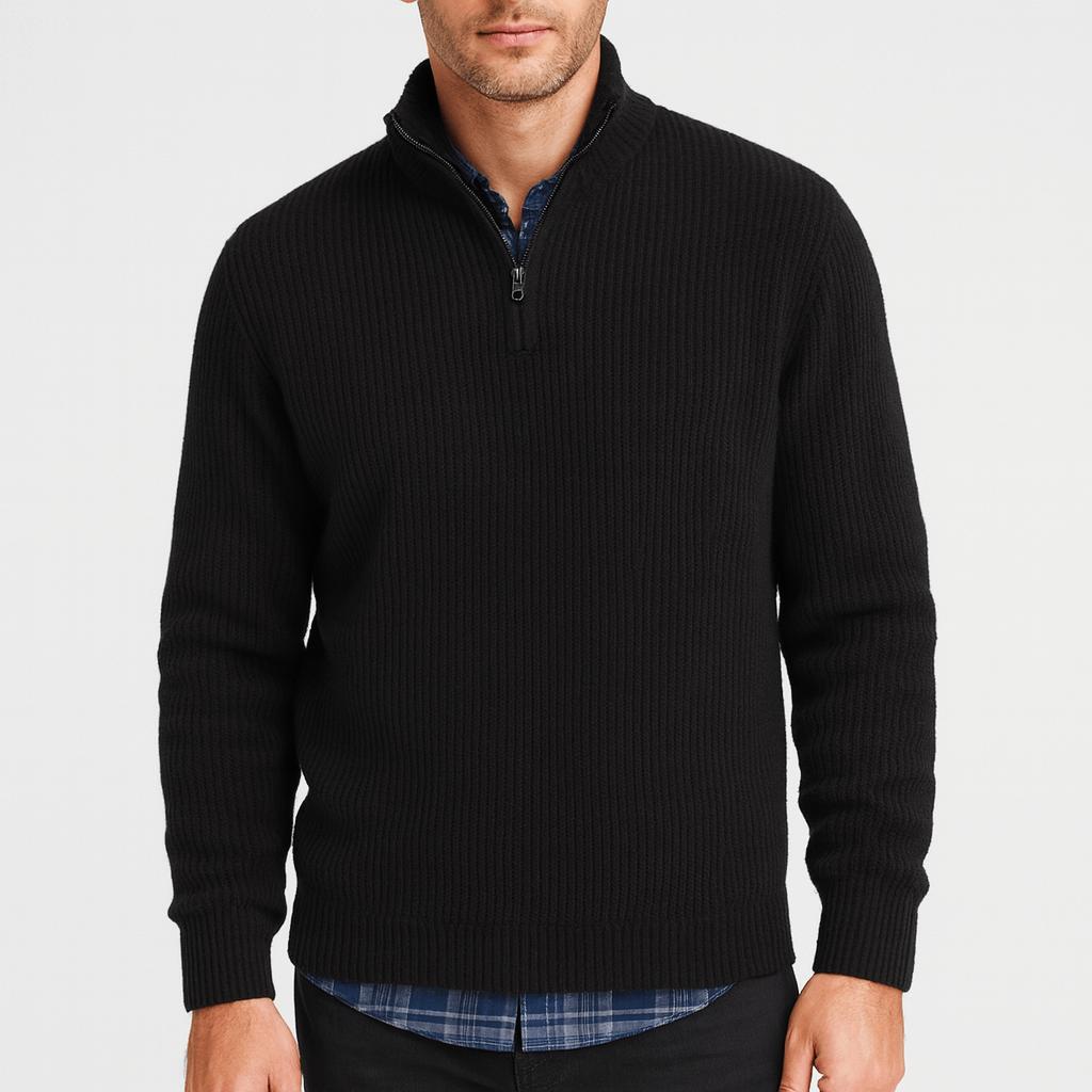 Tanzanix | Cashmere sweater with half-zip zipper-Apparel & Accessories > Clothing > Clothing Tops > Sweaters-Black-S-Tanzanix