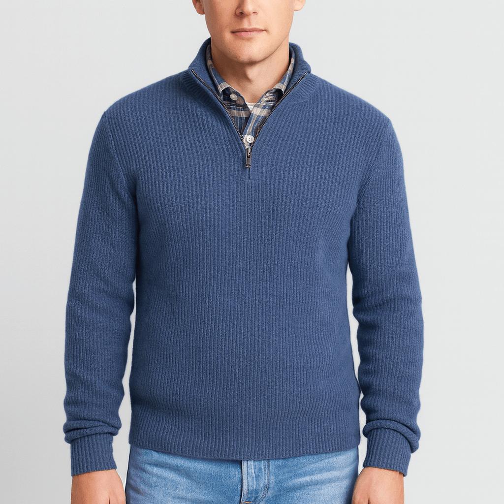 Tanzanix | Cashmere sweater with half-zip zipper-Apparel & Accessories > Clothing > Clothing Tops > Sweaters-Blue-S-Tanzanix