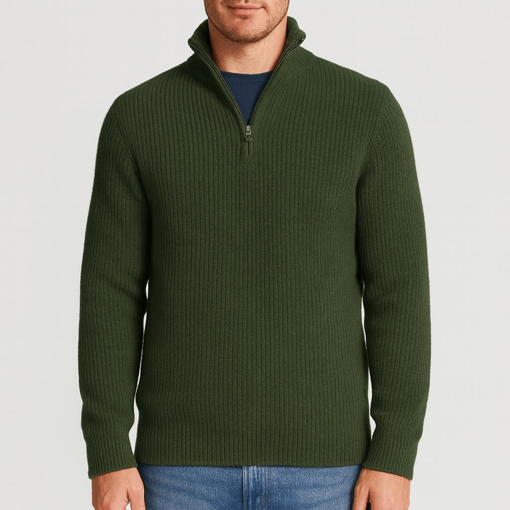 Tanzanix | Cashmere sweater with half-zip zipper-Apparel & Accessories > Clothing > Clothing Tops > Sweaters-Green-S-Tanzanix