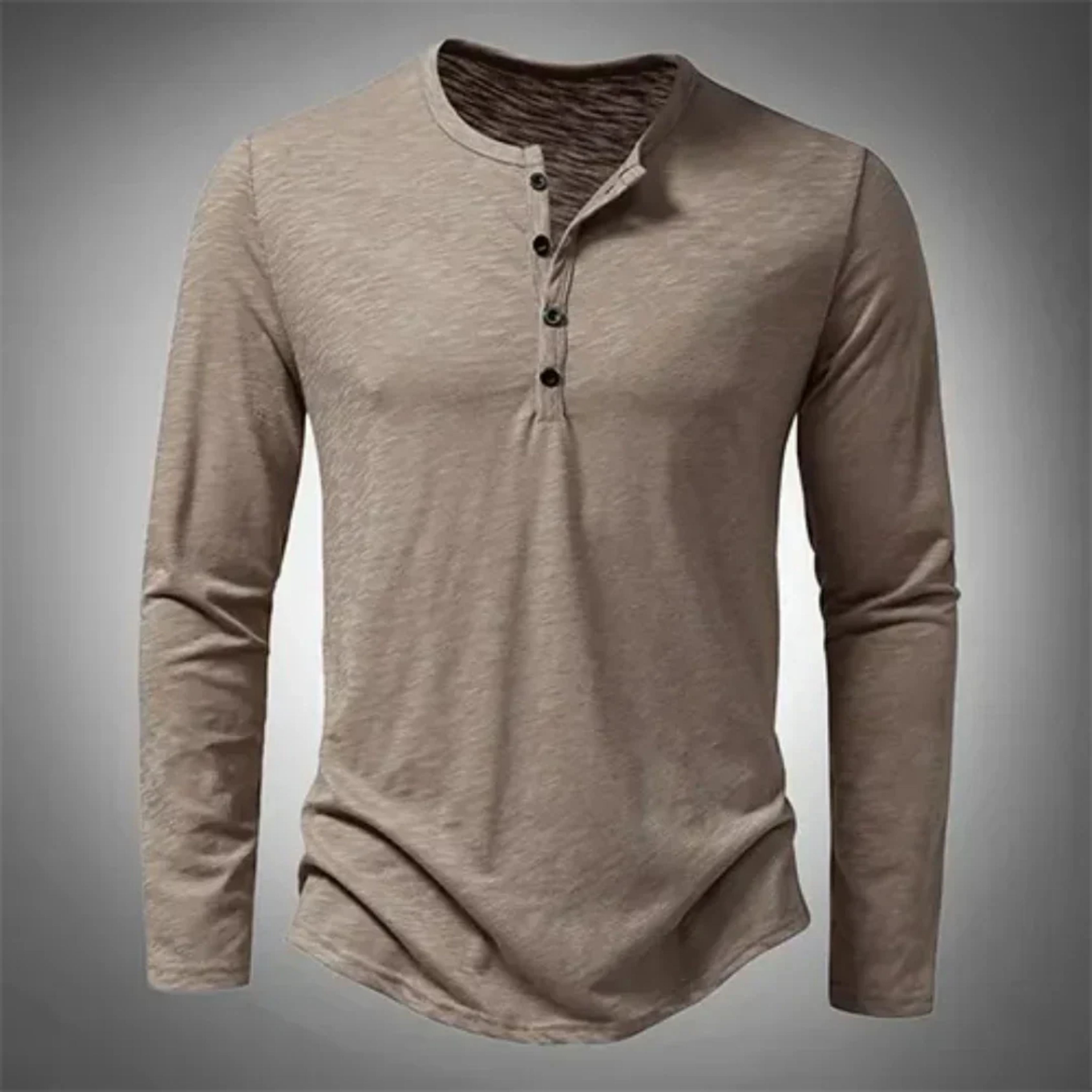 Tanzanix | Classic Henley long sleeve shirt-Apparel & Accessories > Clothing > Clothing Tops > Shirts-Beige-S-Tanzanix
