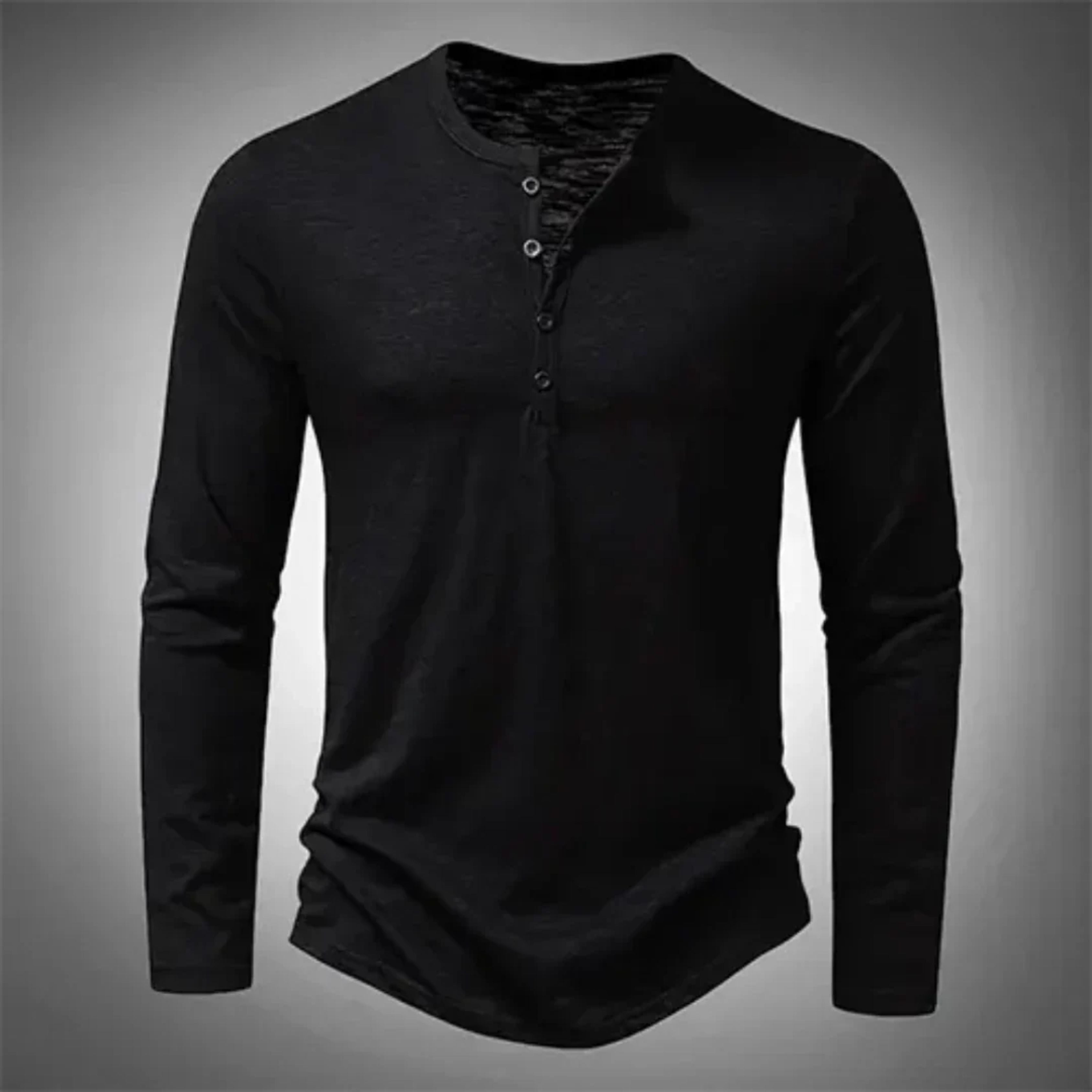 Tanzanix | Classic Henley long sleeve shirt-Apparel & Accessories > Clothing > Clothing Tops > Shirts-Black-S-Tanzanix