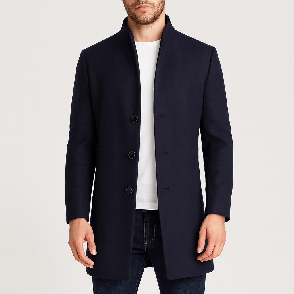 Tanzanix | Classic and versatile woolen coat-Apparel & Accessories > Clothing > Outerwear > Coats & Jackets > Overcoats-Navy Blue-XS-Tanzanix