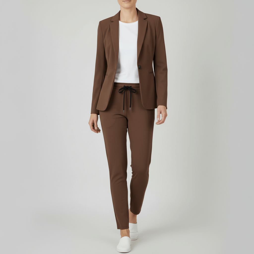 Tanzanix | Classic collar jacket and jogger two-piece set-Apparel & Accessories > Clothing > Outfit Sets-Brown-S-Tanzanix