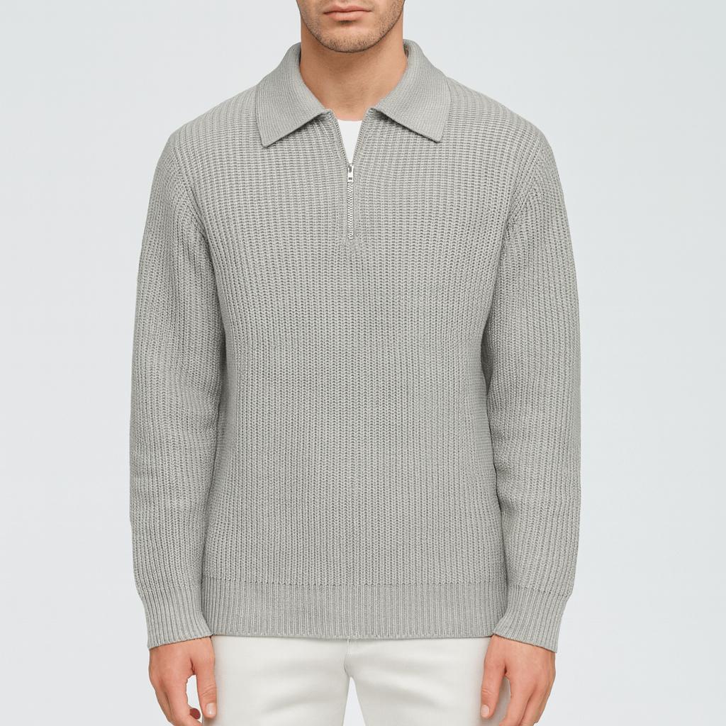 Tanzanix | Classic half-zipped sweater-Apparel & Accessories > Clothing > Clothing Tops > Sweaters-Grey-2XS-Tanzanix
