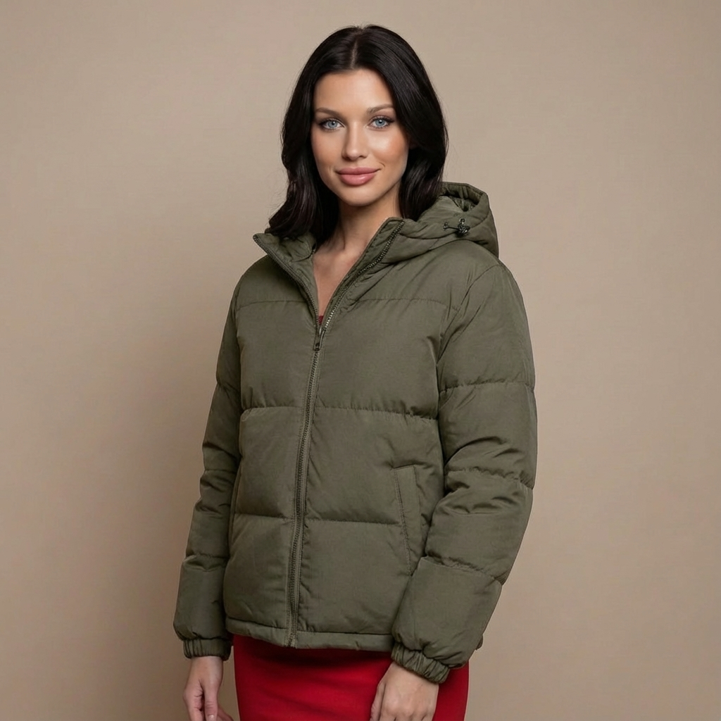 Tanzanix | Comfortable Puffer Jacket with Hood-Apparel & Accessories > Clothing > Outerwear > Coats & Jackets > Puffer Jackets-Army Green-S-Tanzanix
