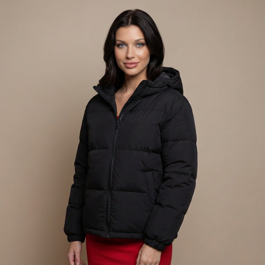 Tanzanix | Comfortable Puffer Jacket with Hood-Apparel & Accessories > Clothing > Outerwear > Coats & Jackets > Puffer Jackets-Black-S-Tanzanix