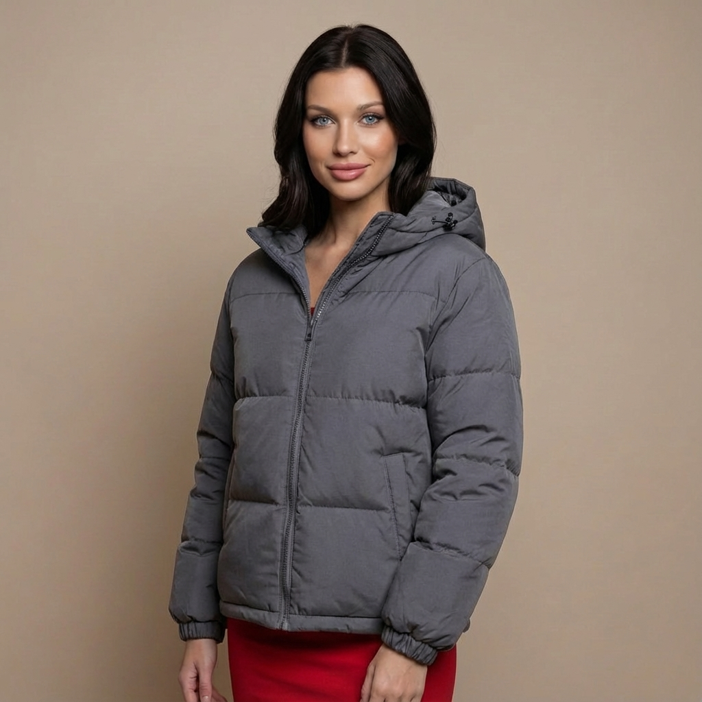 Tanzanix | Comfortable Puffer Jacket with Hood-Apparel & Accessories > Clothing > Outerwear > Coats & Jackets > Puffer Jackets-Gray-S-Tanzanix