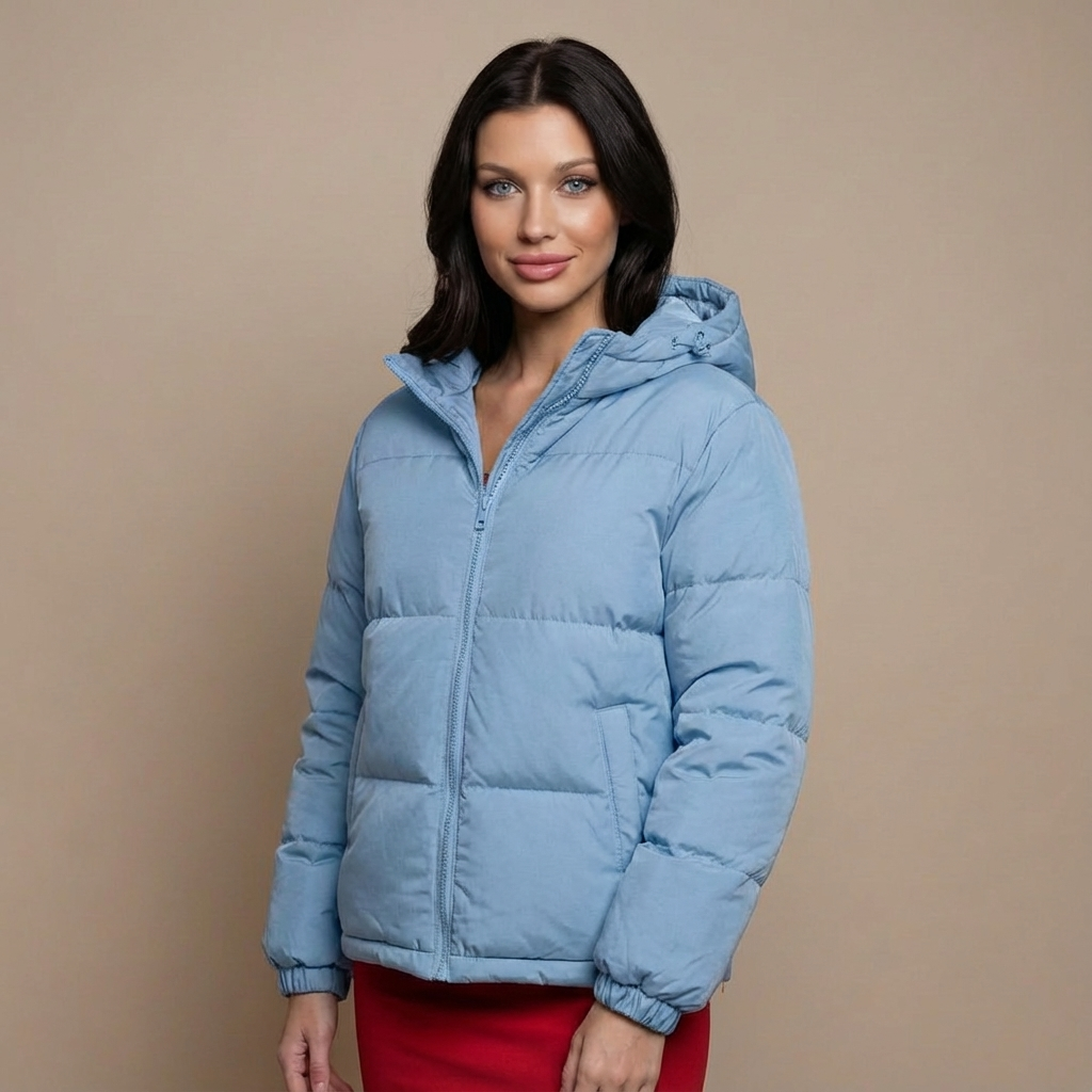 Tanzanix | Comfortable Puffer Jacket with Hood-Apparel & Accessories > Clothing > Outerwear > Coats & Jackets > Puffer Jackets-Light Blue-S-Tanzanix