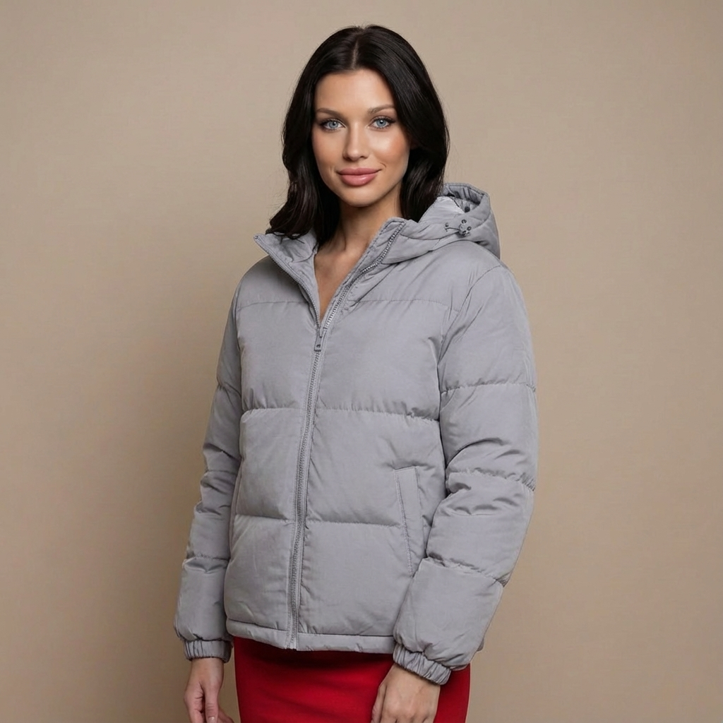 Tanzanix | Comfortable Puffer Jacket with Hood-Apparel & Accessories > Clothing > Outerwear > Coats & Jackets > Puffer Jackets-Light Gray-S-Tanzanix