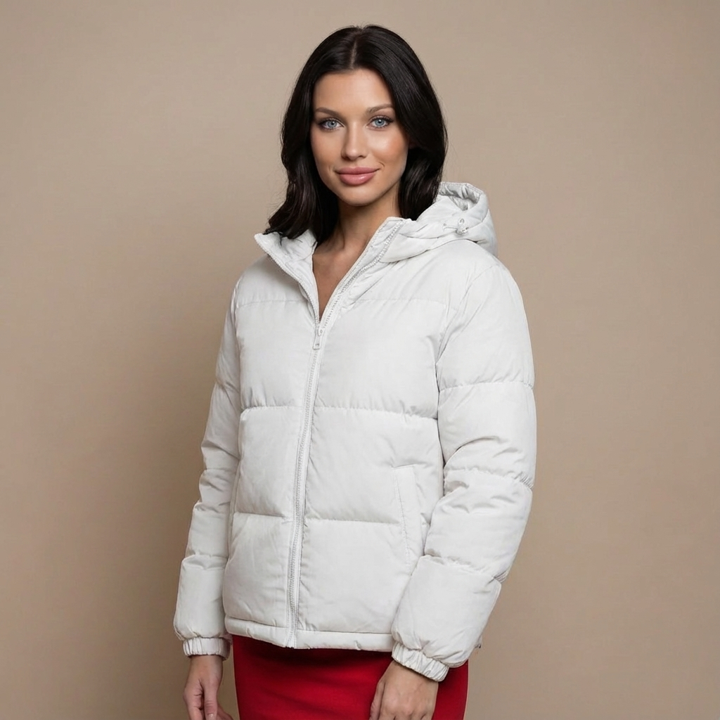 Tanzanix | Comfortable Puffer Jacket with Hood-Apparel & Accessories > Clothing > Outerwear > Coats & Jackets > Puffer Jackets-White Beige-S-Tanzanix