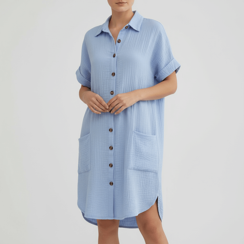 Tanzanix | Comfortable sundress with pockets and collar-Apparel & Accessories > Clothing > Dresses-Blue-S-Tanzanix
