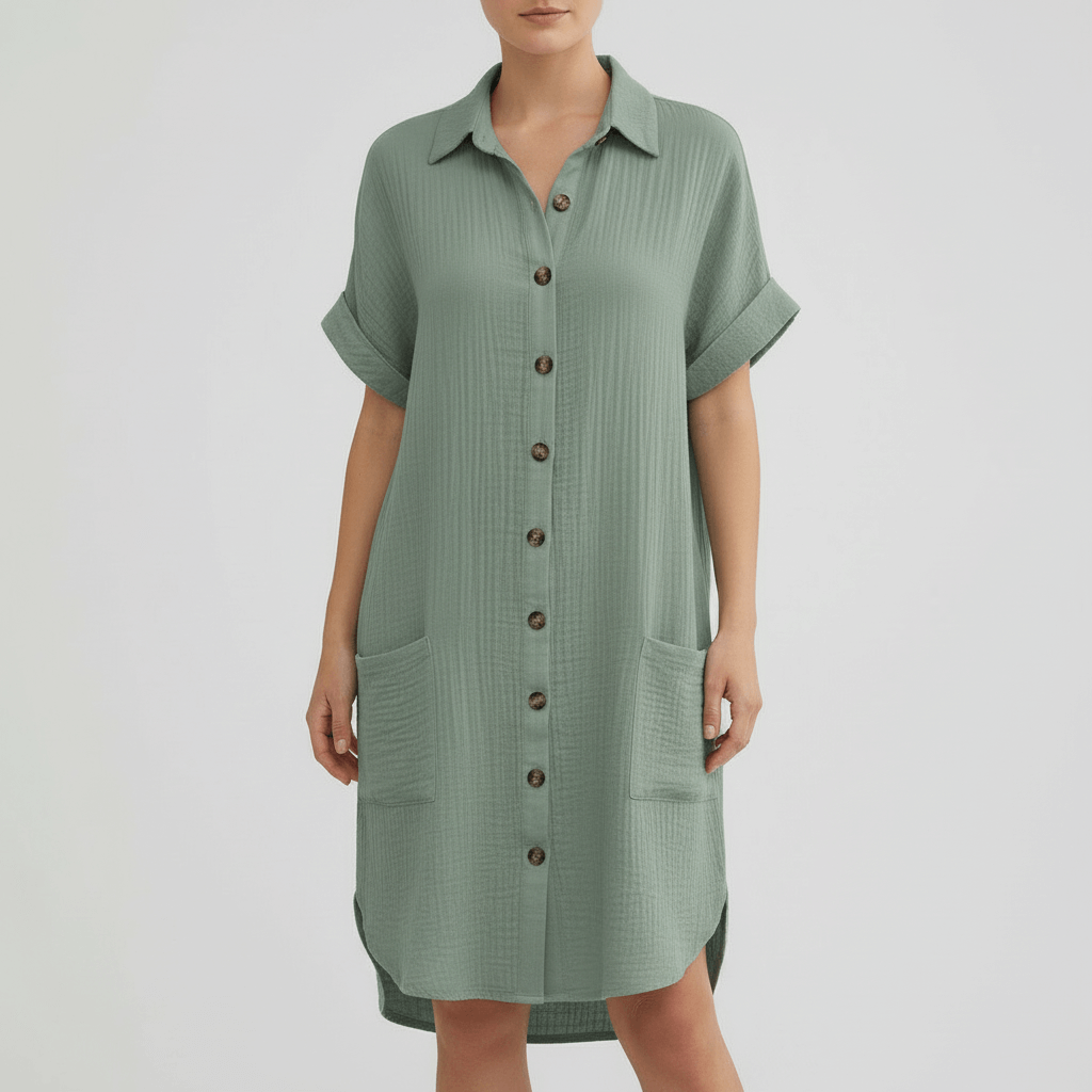 Tanzanix | Comfortable sundress with pockets and collar-Apparel & Accessories > Clothing > Dresses-Green-S-Tanzanix