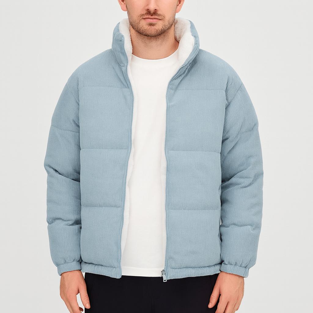 Tanzanix | Corduroy puffer jacket with plush lining-Apparel & Accessories > Clothing > Outerwear > Coats & Jackets > Puffer Jackets-Blue-XS-Tanzanix