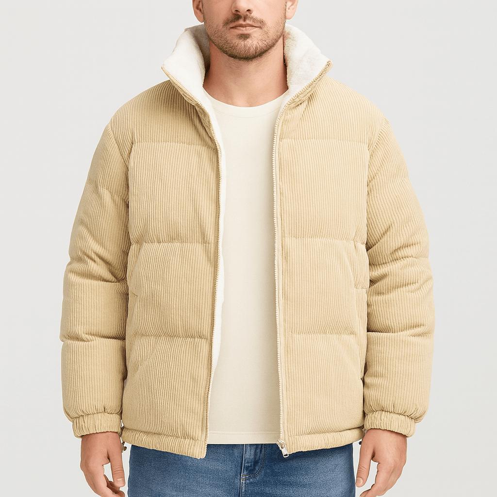 Tanzanix | Corduroy puffer jacket with plush lining-Apparel & Accessories > Clothing > Outerwear > Coats & Jackets > Puffer Jackets-Light Brown-XS-Tanzanix
