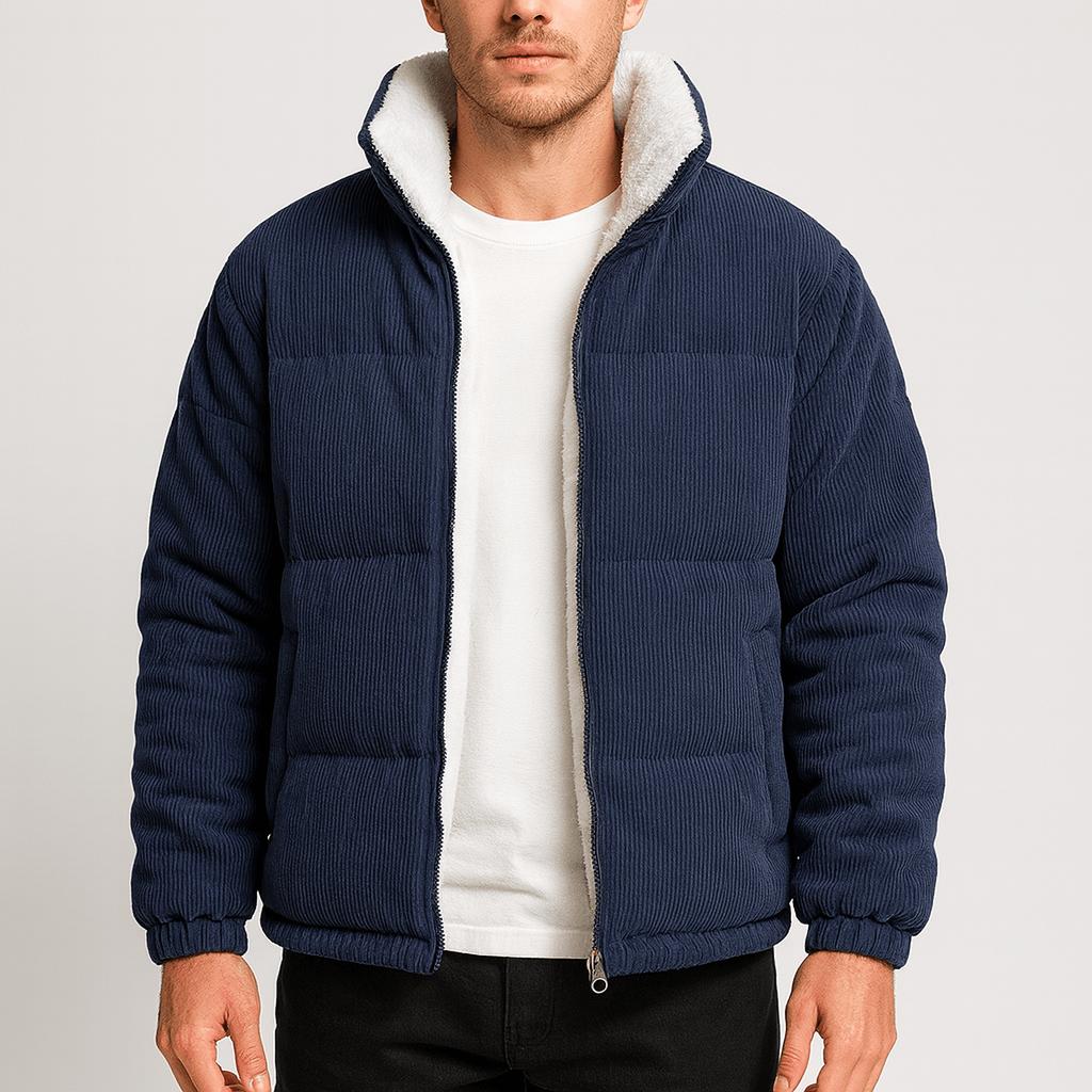 Tanzanix | Corduroy puffer jacket with plush lining-Apparel & Accessories > Clothing > Outerwear > Coats & Jackets > Puffer Jackets-Navy Blue-XS-Tanzanix