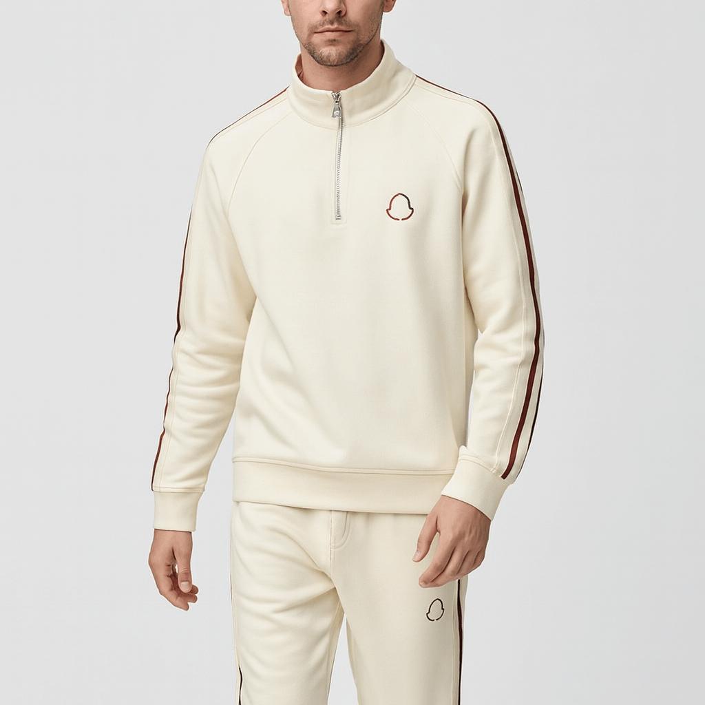 Tanzanix | Cotton blend tracksuit with half-zip top-Apparel & Accessories > Clothing > Outfit Sets-Beige-S-Tanzanix