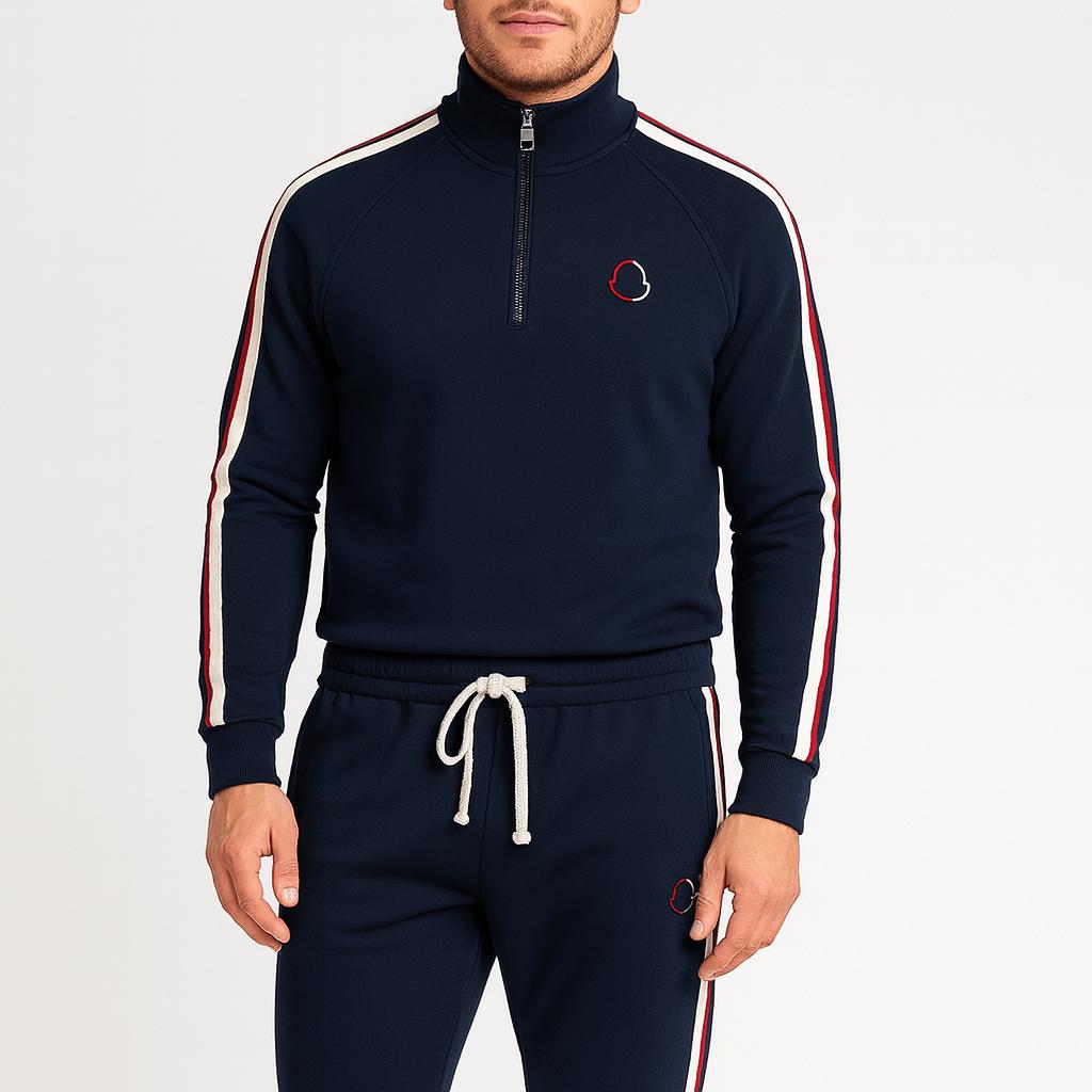 Tanzanix | Cotton blend tracksuit with half-zip top-Apparel & Accessories > Clothing > Outfit Sets-Blue-S-Tanzanix