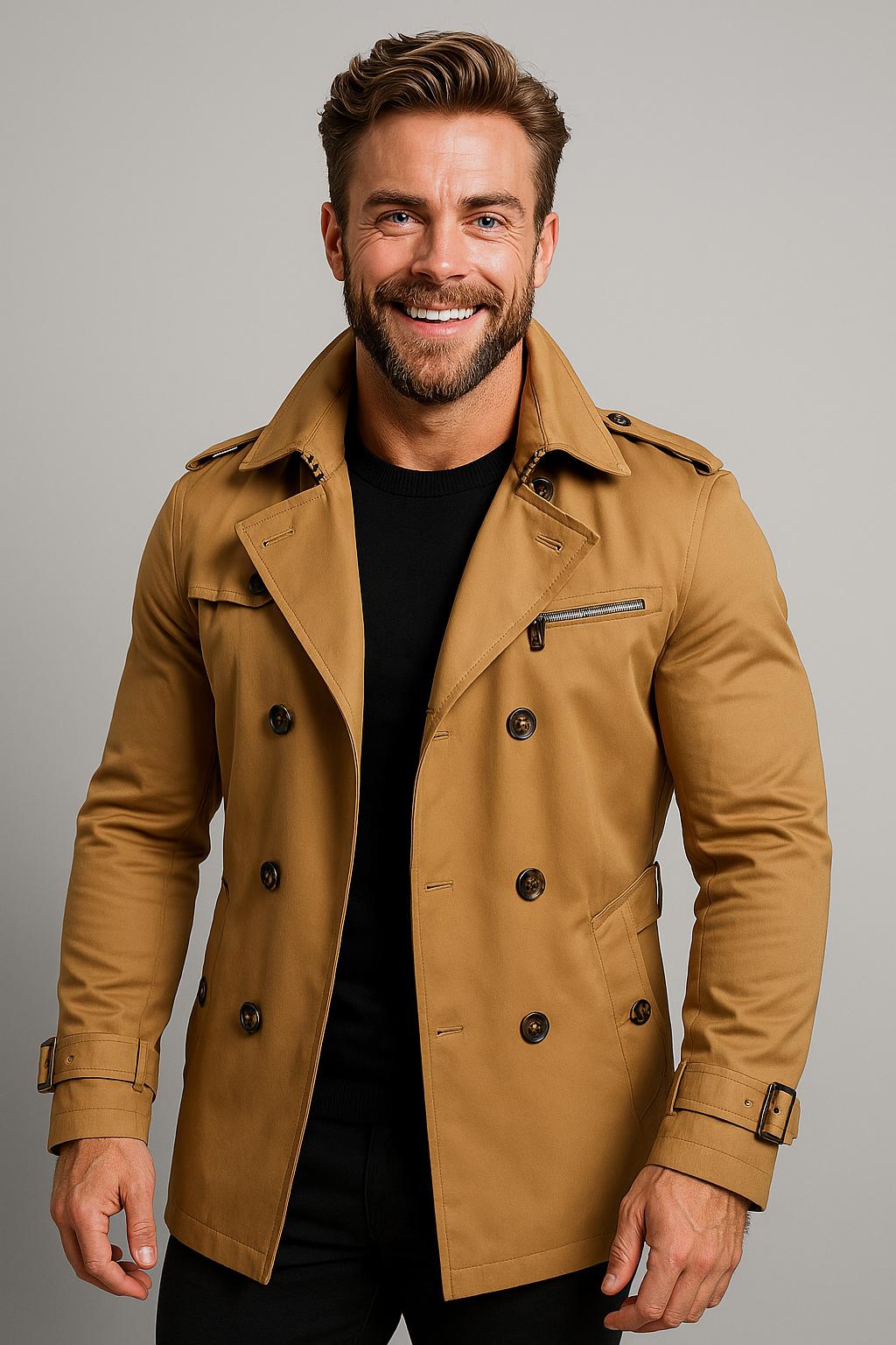 Tanzanix | Cotton blend trench coat-Apparel & Accessories > Clothing > Outerwear > Coats & Jackets > Trench Coats-Khaki-M-Tanzanix