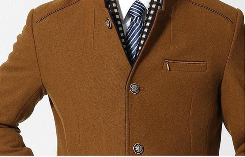 Tanzanix | Detachable scarf woolen coat with tailored fit-Apparel & Accessories > Clothing > Outerwear > Coats & Jackets > Overcoats-Tanzanix