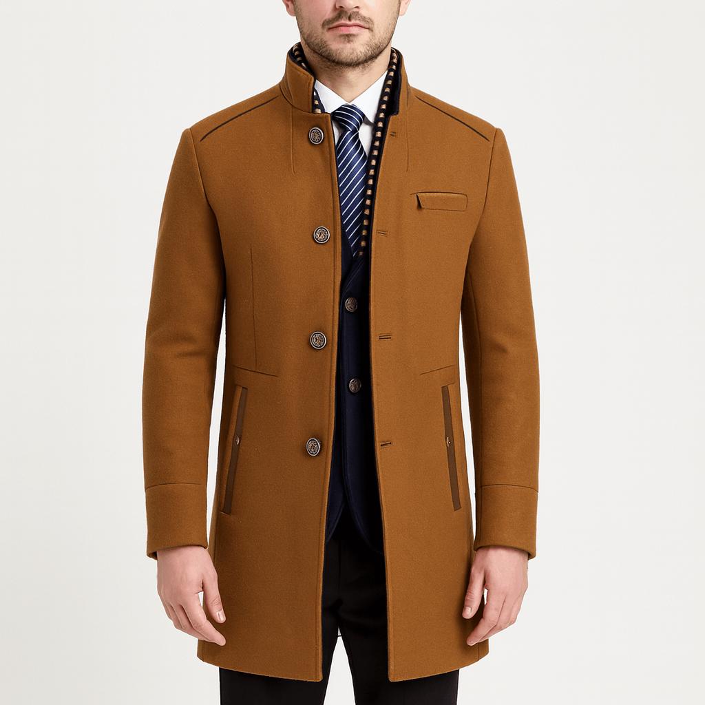 Tanzanix | Detachable scarf woolen coat with tailored fit-Apparel & Accessories > Clothing > Outerwear > Coats & Jackets > Overcoats-Camel-S-Tanzanix