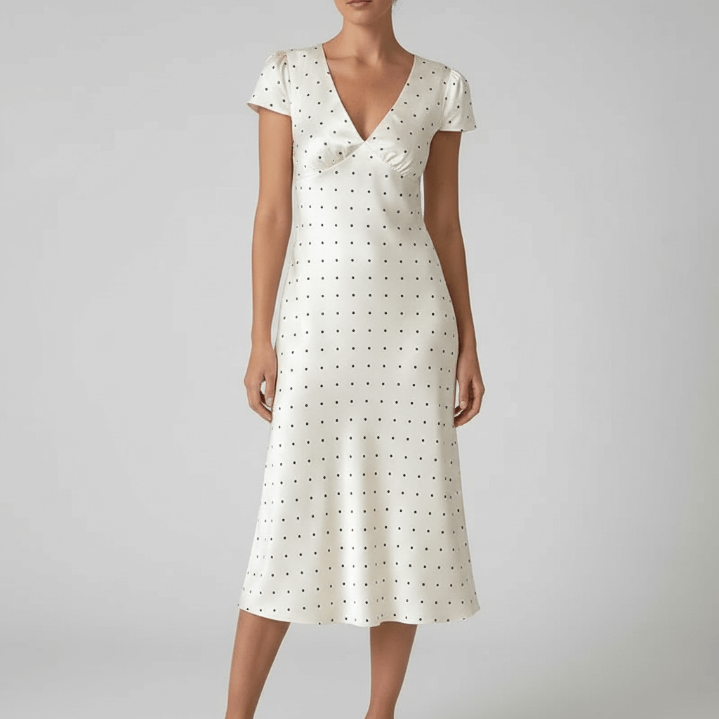 Tanzanix | Elegant Print Satin Midi Dress-Apparel & Accessories > Clothing > Dresses-White-S-Tanzanix