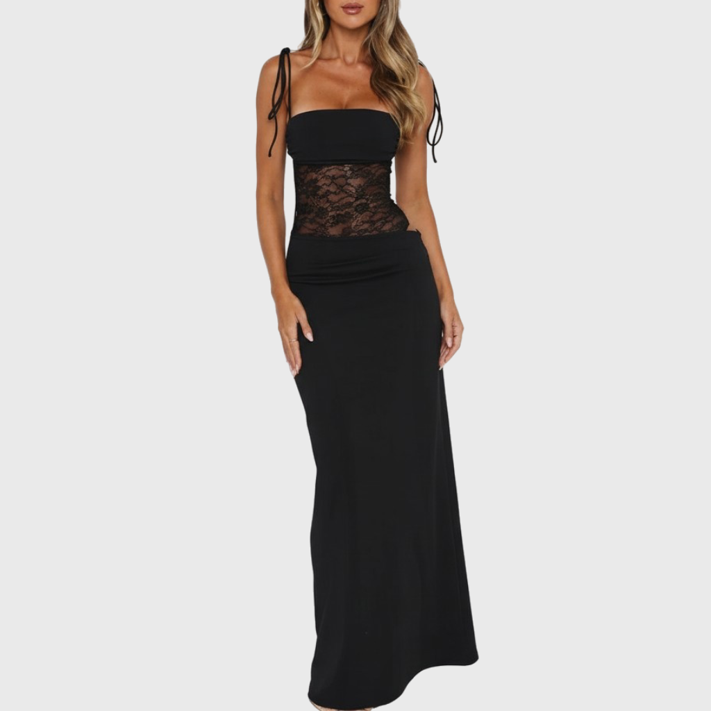 Tanzanix | Elegant maxi dress with lace detail-Apparel & Accessories > Clothing > Dresses-Black-XS-Tanzanix
