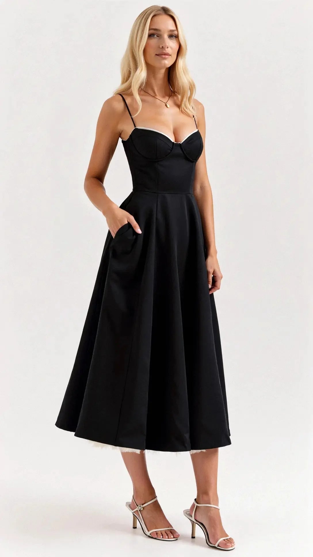 Tanzanix | Elegant multi-layered tulle midi dress-Apparel & Accessories > Clothing > Dresses-Black-XS-Tanzanix