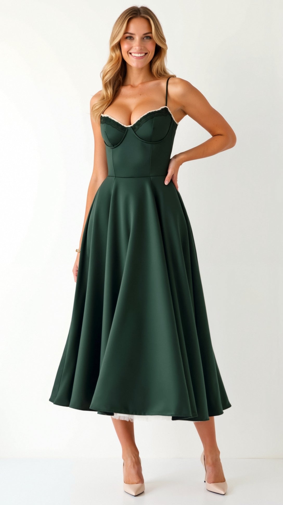Tanzanix | Elegant multi-layered tulle midi dress-Apparel & Accessories > Clothing > Dresses-Green-XS-Tanzanix