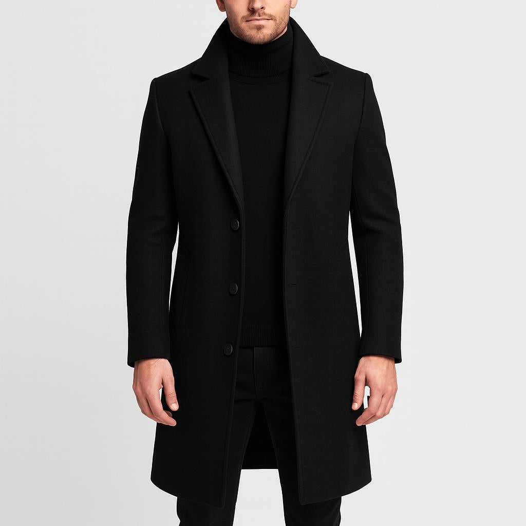 Tanzanix | Elegant tailored woolen coat-Apparel & Accessories > Clothing > Outerwear > Coats & Jackets > Overcoats-Black-S-Tanzanix