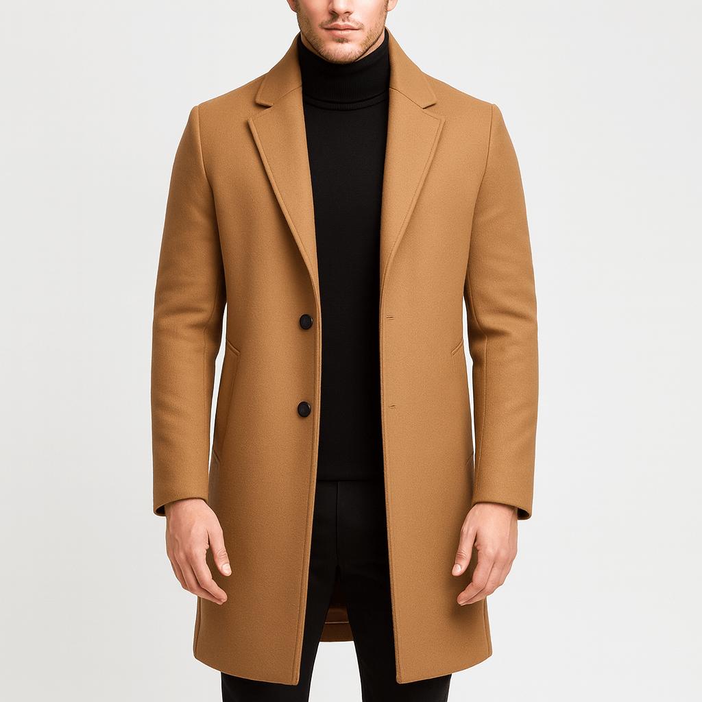 Tanzanix | Elegant tailored woolen coat-Apparel & Accessories > Clothing > Outerwear > Coats & Jackets > Overcoats-Khaki-S-Tanzanix