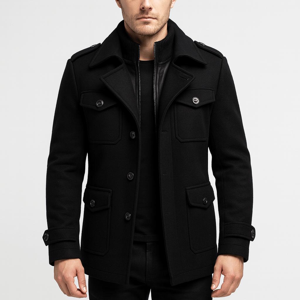 Tanzanix | Elegant winter woolen coat-Apparel & Accessories > Clothing > Outerwear > Coats & Jackets > Overcoats-Black-XS-Tanzanix