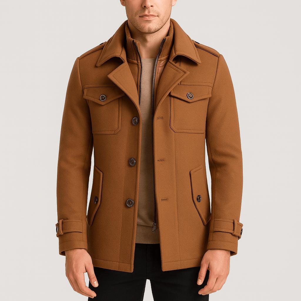 Tanzanix | Elegant winter woolen coat-Apparel & Accessories > Clothing > Outerwear > Coats & Jackets > Overcoats-Brown-XS-Tanzanix