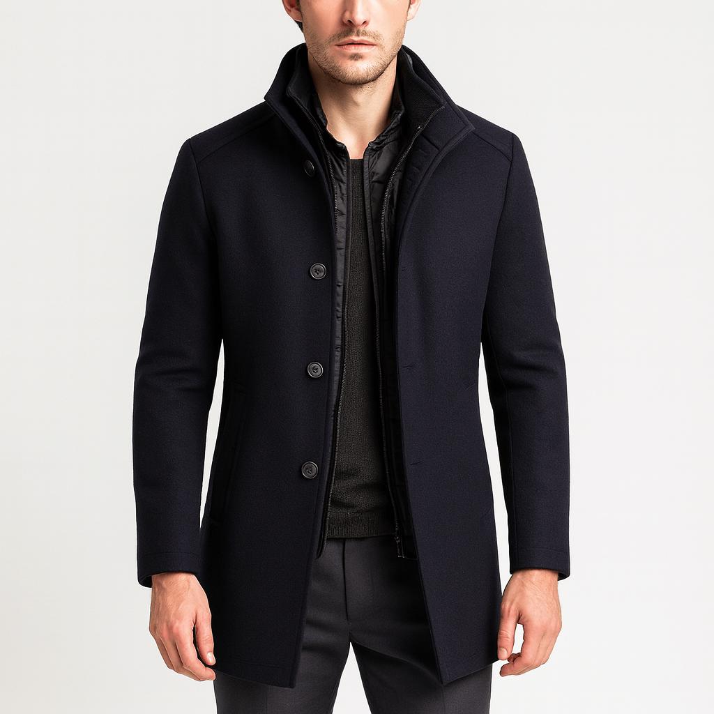 Tanzanix | Elegant woolen coat with high collar-Apparel & Accessories > Clothing > Outerwear > Coats & Jackets > Overcoats-Blue-S-Tanzanix