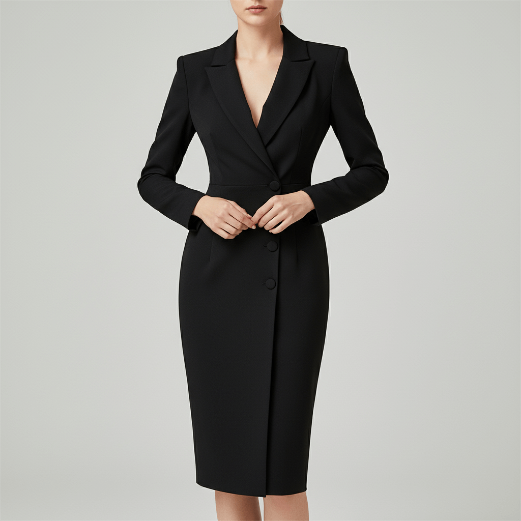 Tanzanix | Fitted lapel midi dress-Apparel & Accessories > Clothing > Dresses-Black-XS-Tanzanix