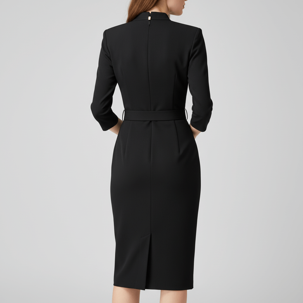 Tanzanix | Fitted midi dress with collar and belt-Apparel & Accessories > Clothing > Dresses-Tanzanix