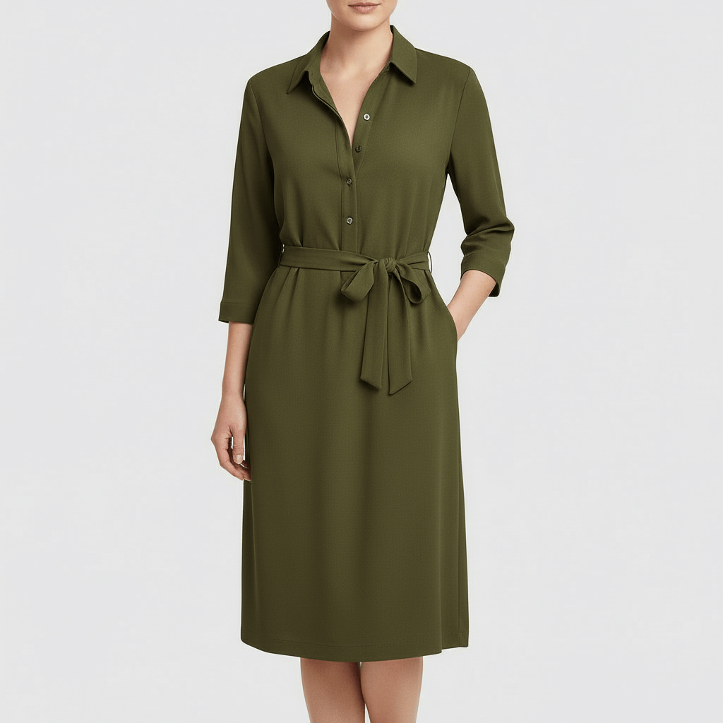 Tanzanix | Fitted midi dress with comfortable cut-Apparel & Accessories > Clothing > Dresses-Army Green-XS-Tanzanix