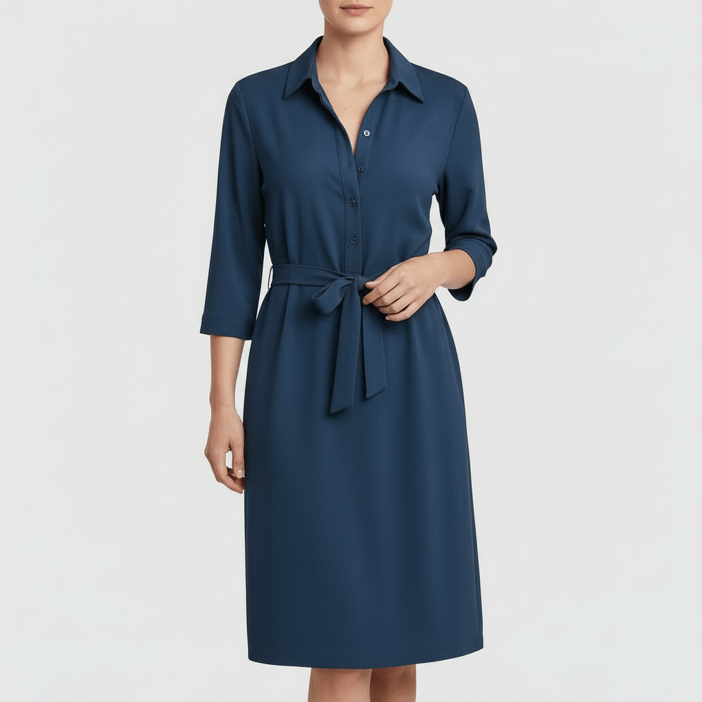 Tanzanix | Fitted midi dress with comfortable cut-Apparel & Accessories > Clothing > Dresses-Navy-XS-Tanzanix