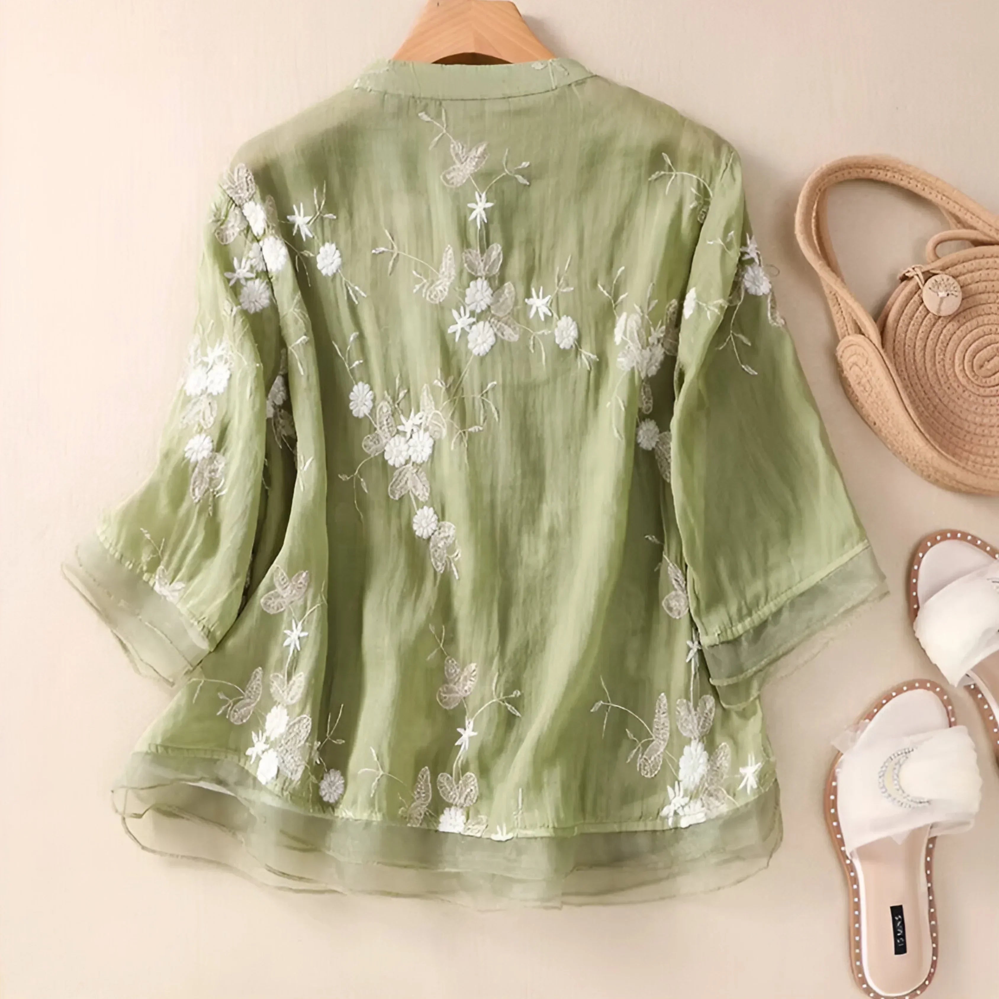 Tanzanix | Floral embroidery loose blouse-Apparel & Accessories > Clothing > Clothing Tops > Blouses-Tanzanix