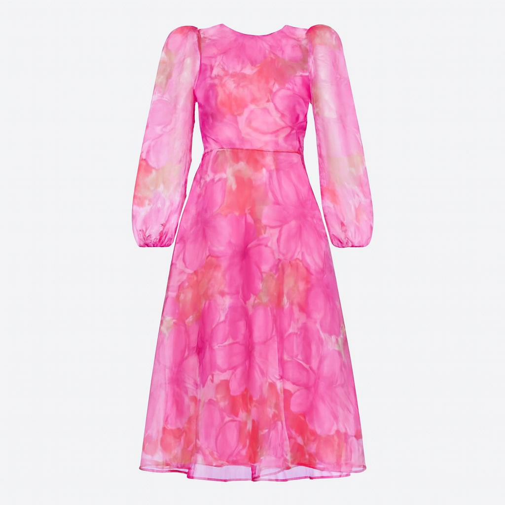 Tanzanix | Floral midi dress with puffy sleeves-Apparel & Accessories > Clothing > Dresses-Tanzanix