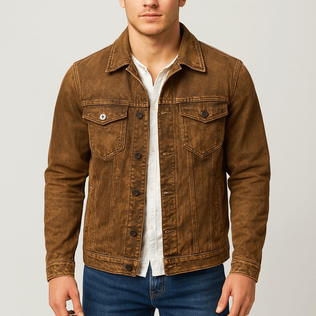 Tanzanix | Heavy washed denim work jacket-Apparel & Accessories > Clothing > Outerwear > Coats & Jackets-Brown-S-Tanzanix